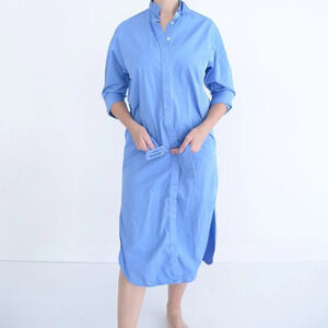 Zara Blue Full Length Button Up Dress w/ Belt Midi Dress Size XS
